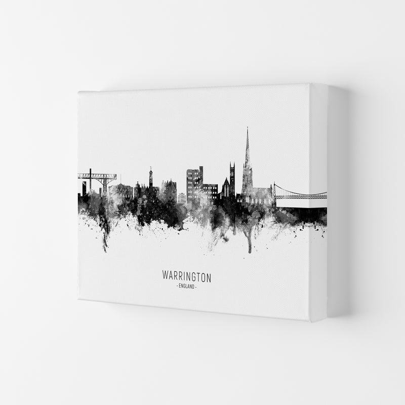 Warrington England Skyline Black White City Name  by Michael Tompsett Canvas