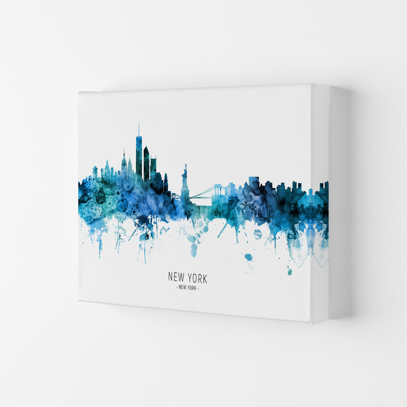 New York New York Skyline Blue City Name  by Michael Tompsett Canvas
