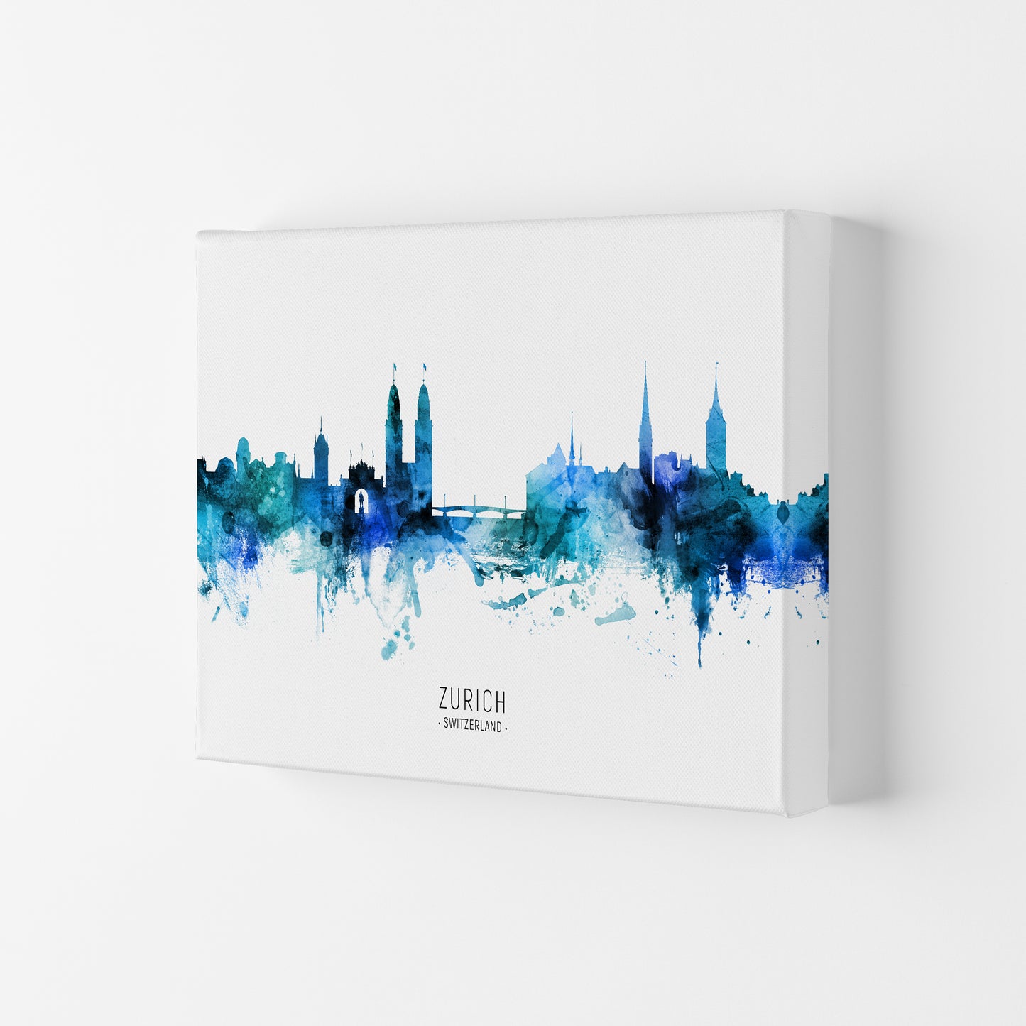 Zurich Switzerland Skyline Blue City Name  by Michael Tompsett Canvas