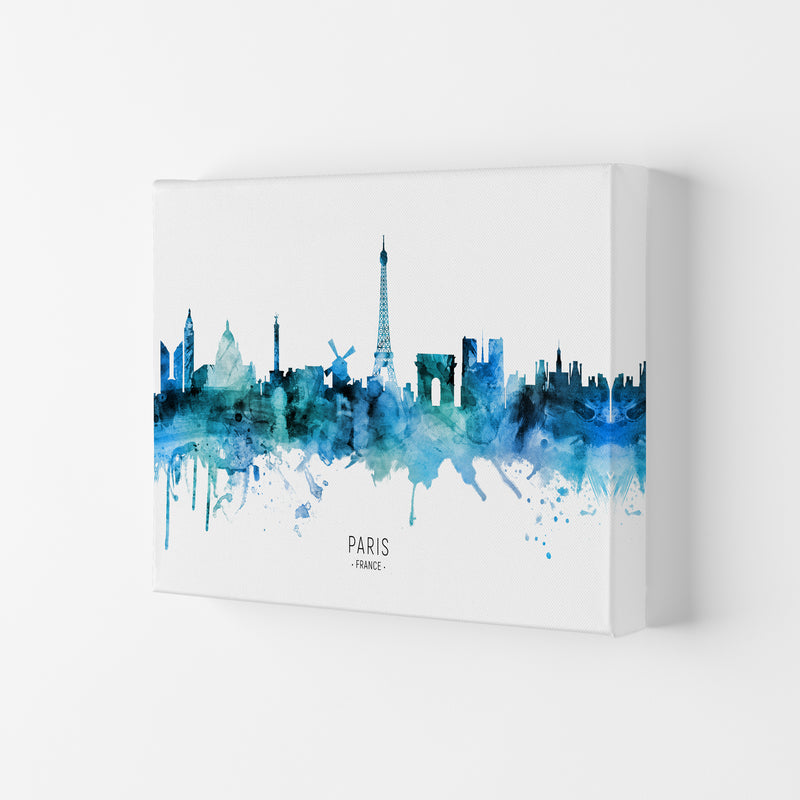 Paris France Skyline Blue City Name Print by Michael Tompsett Canvas