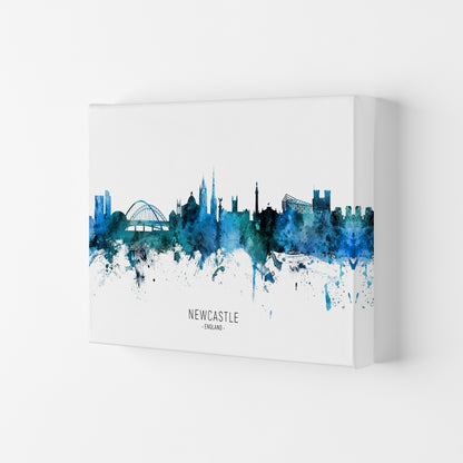 Newcastle England Skyline Blue City Name  by Michael Tompsett Canvas