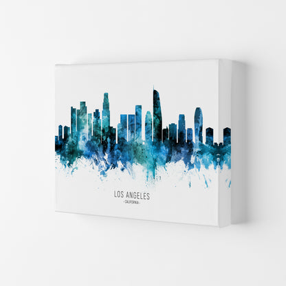 Los Angeles California Skyline Blue City Name  by Michael Tompsett Canvas