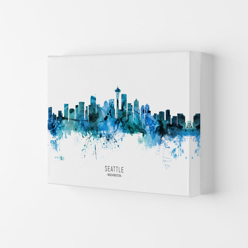 Seattle Washington Skyline Blue City Name  by Michael Tompsett Canvas