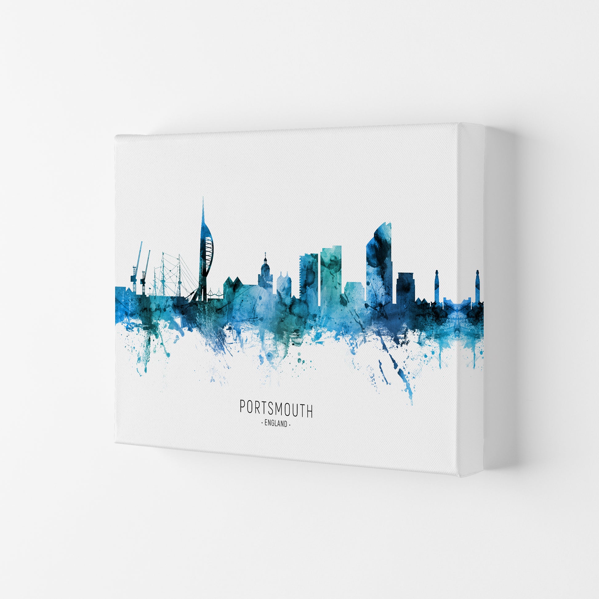Portsmouth England Skyline Blue City Name  by Michael Tompsett Canvas