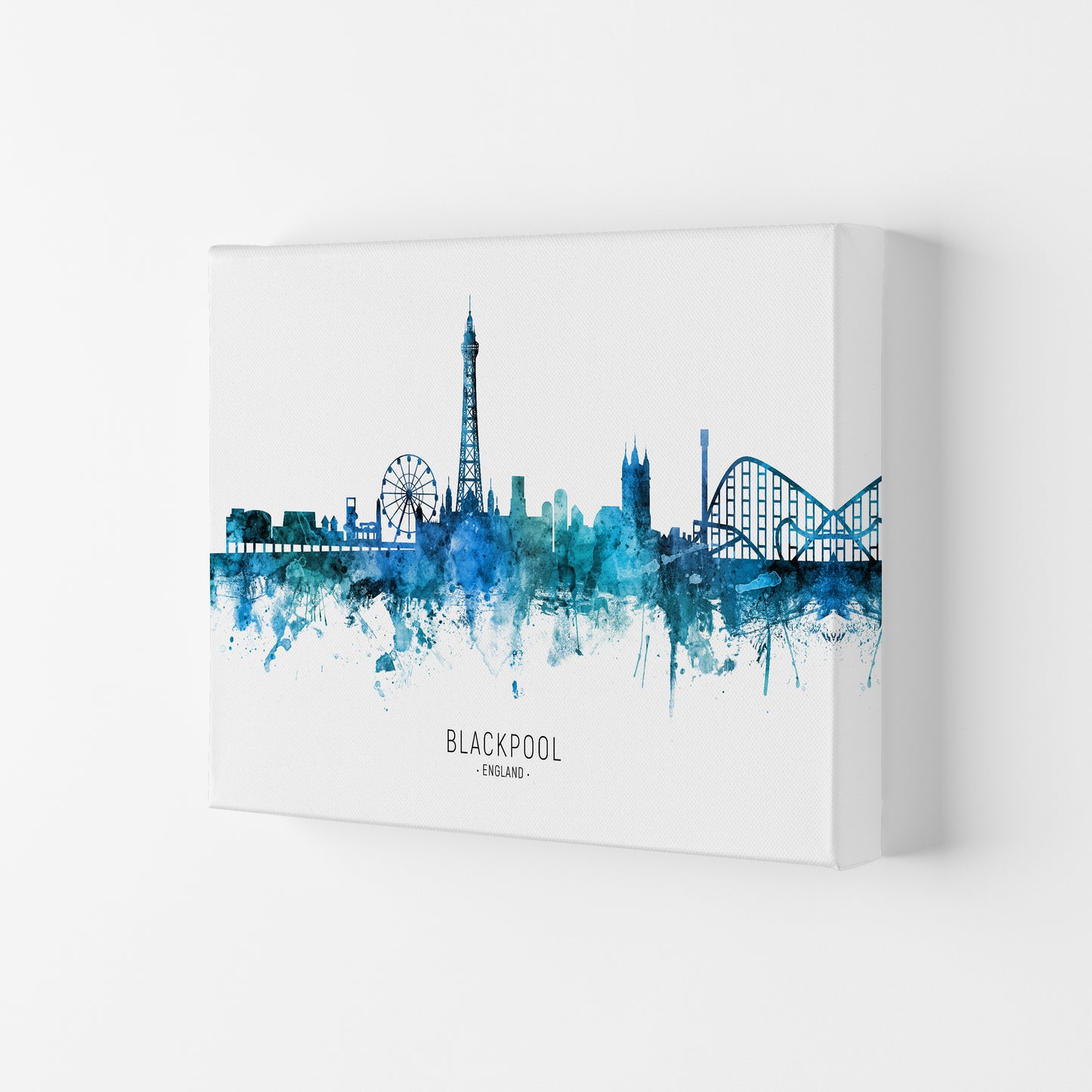 Blackpool England Skyline Blue City Name  by Michael Tompsett Canvas