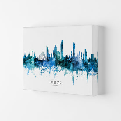 Bangkok Thailand Skyline Blue City Name  by Michael Tompsett Canvas