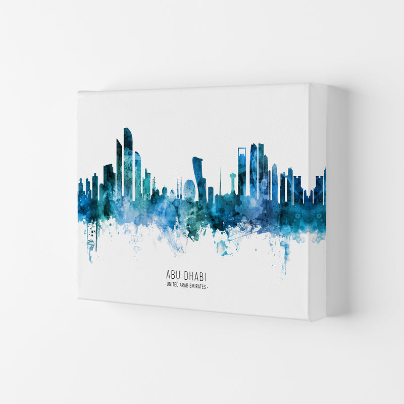 Abu Dhabi United Arab Emirates Skyline Blue City Name  by Michael Tompsett Canvas