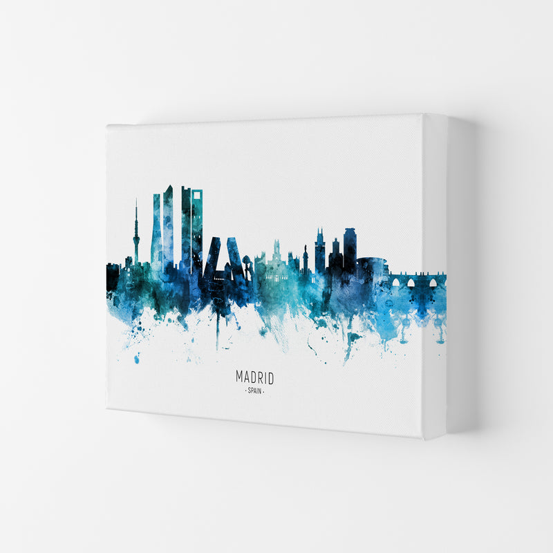 Madrid Spain Skyline Blue City Name Print by Michael Tompsett Canvas