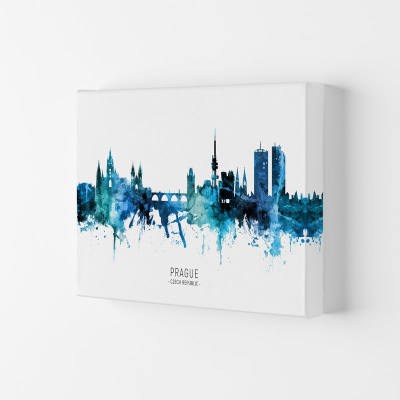 Prague Czech Republic Skyline Blue City Name  by Michael Tompsett Canvas
