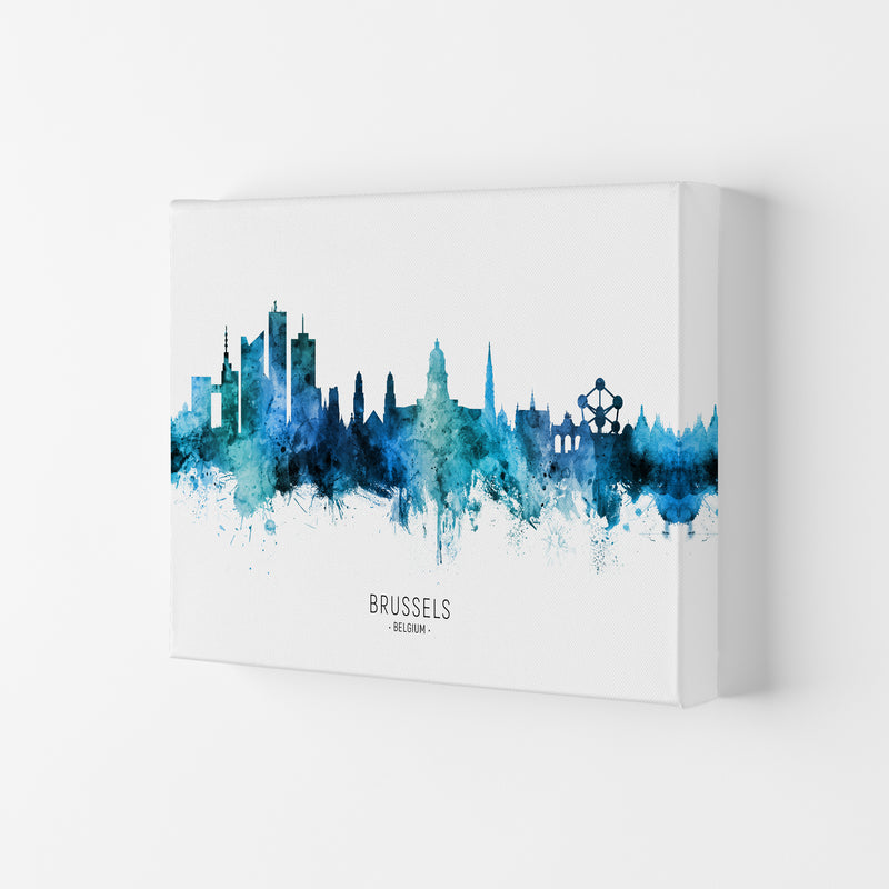 Brussels Belgium Skyline Blue City Name  by Michael Tompsett Canvas
