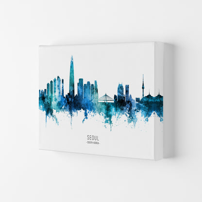 Seoul South Korea Skyline Blue City Name  by Michael Tompsett Canvas