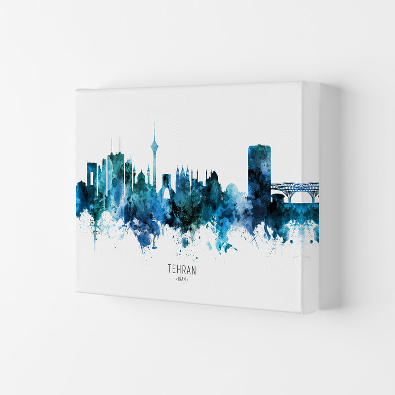 Tehran Iran Skyline Blue City Name Print by Michael Tompsett Canvas