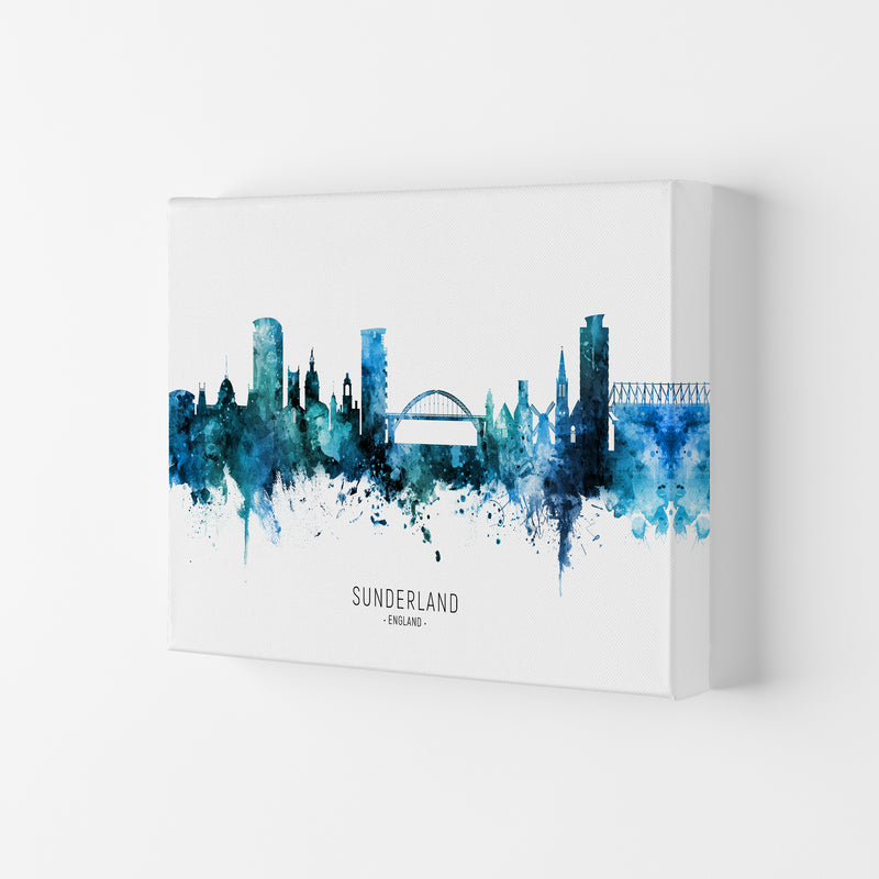 Sunderland England Skyline Blue City Name  by Michael Tompsett Canvas