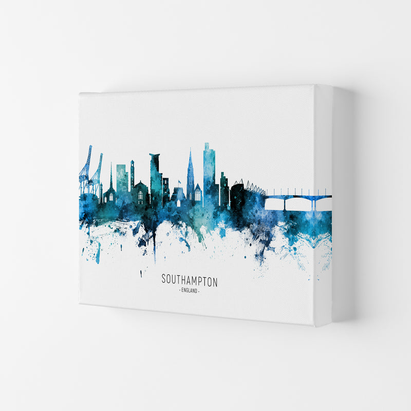 Southampton England Skyline Blue City Name  by Michael Tompsett Canvas