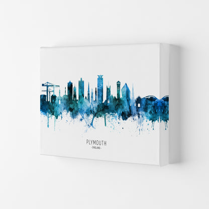 Plymouth England Skyline Blue City Name  by Michael Tompsett Canvas