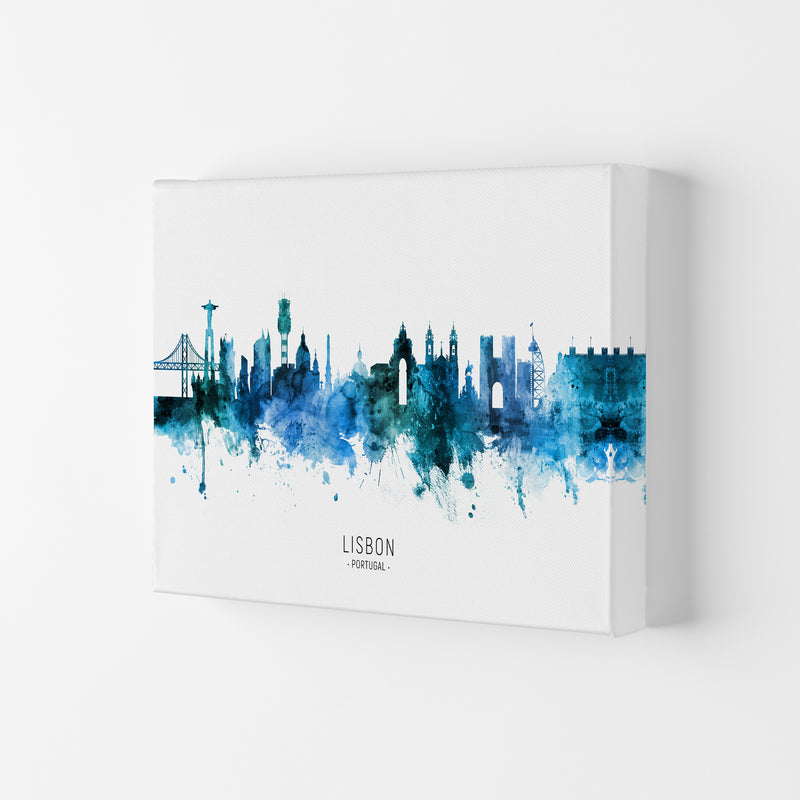 Lisbon Portugal Skyline Blue City Name  by Michael Tompsett Canvas