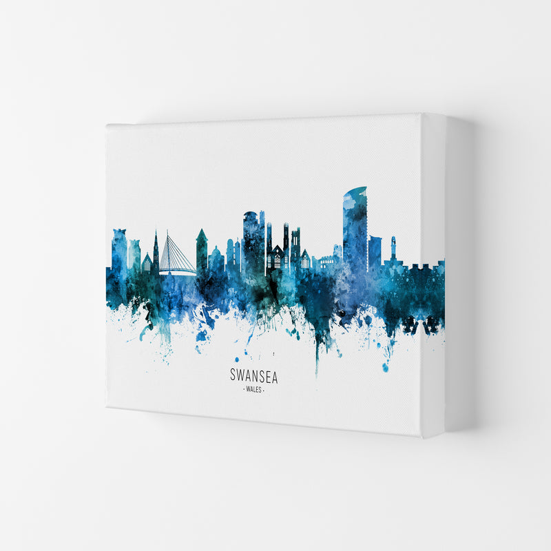 Swansea Wales Skyline Blue City Name  by Michael Tompsett Canvas
