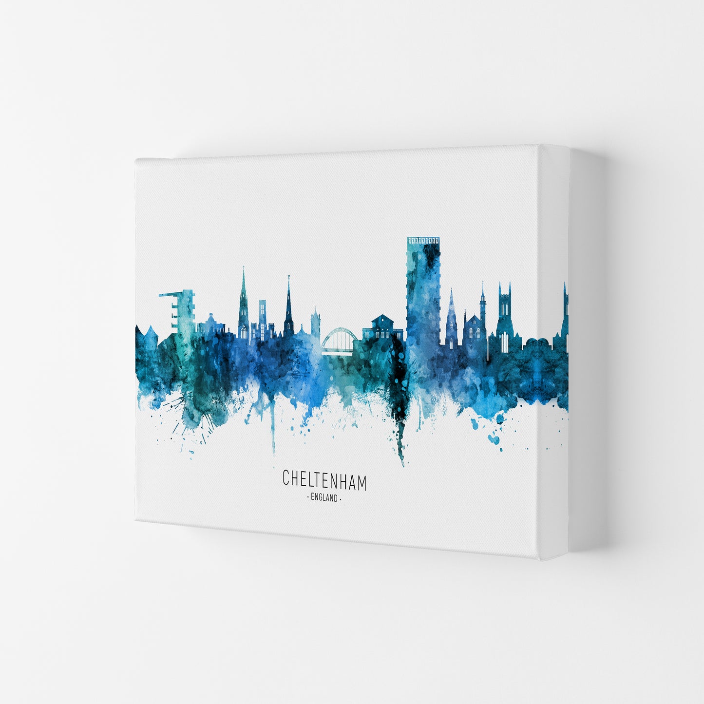 Cheltenham England Skyline Blue City Name  by Michael Tompsett Canvas