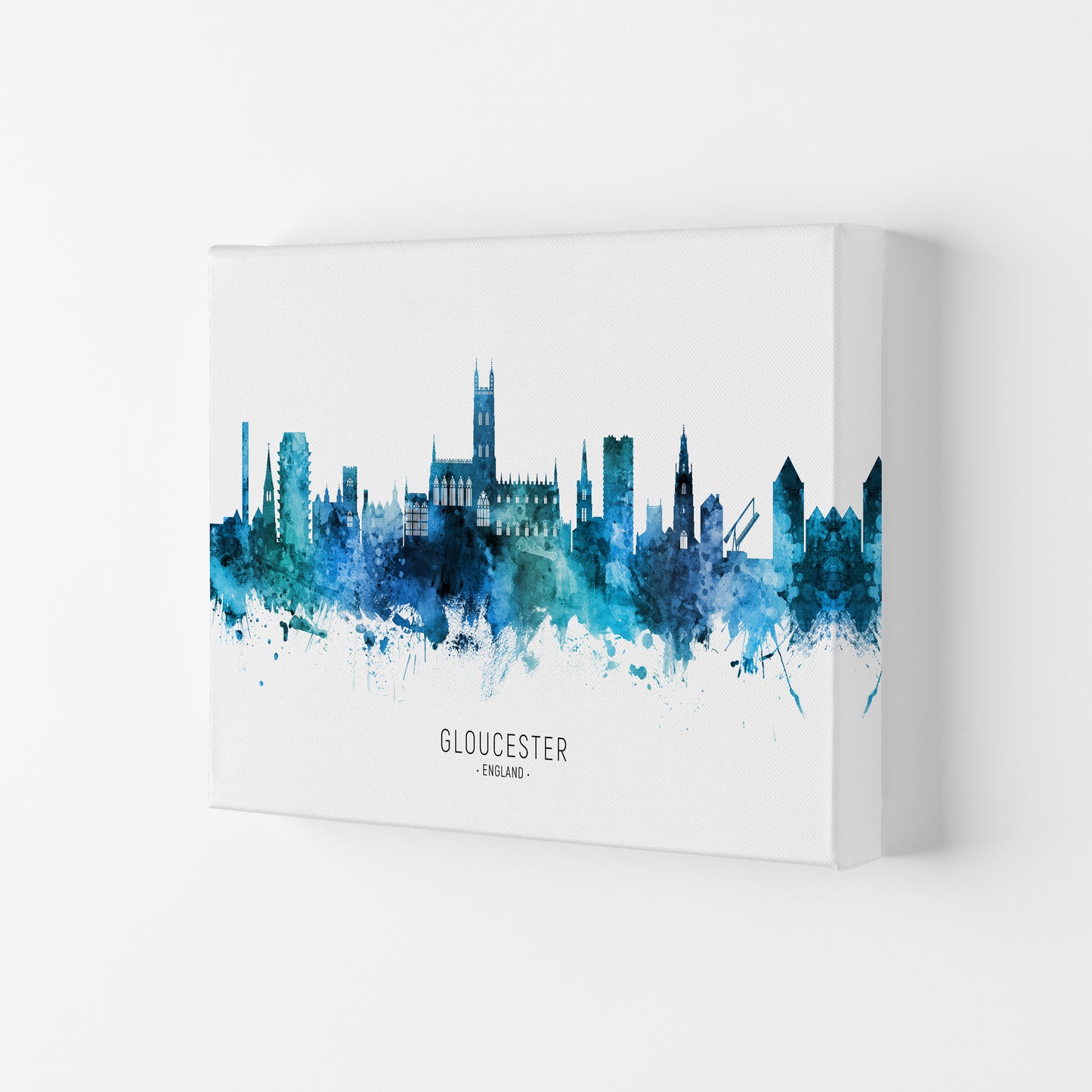 Gloucester England Skyline Blue City Name  by Michael Tompsett Canvas
