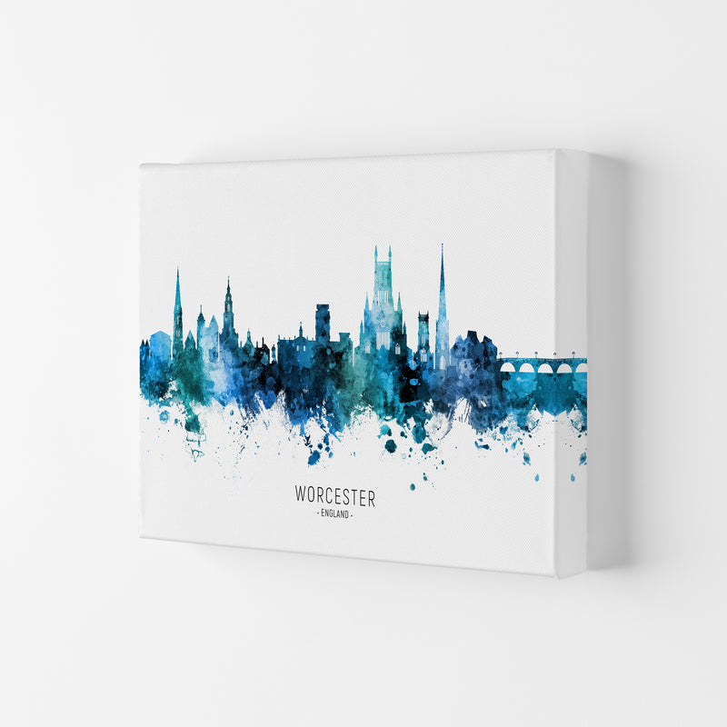 Worcester England Skyline Blue City Name  by Michael Tompsett Canvas
