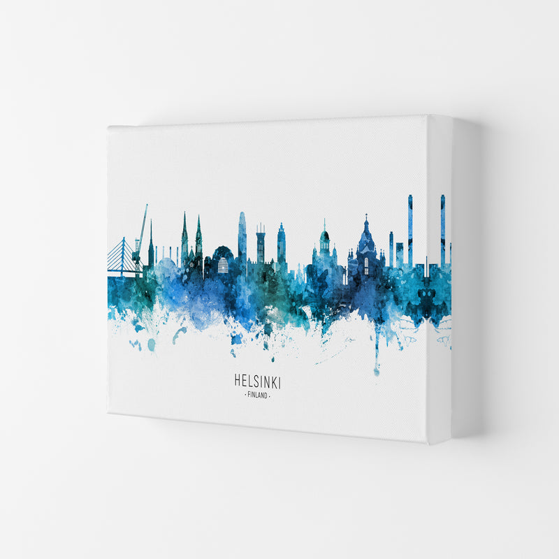 Helsinki Finland Skyline Blue City Name  by Michael Tompsett Canvas