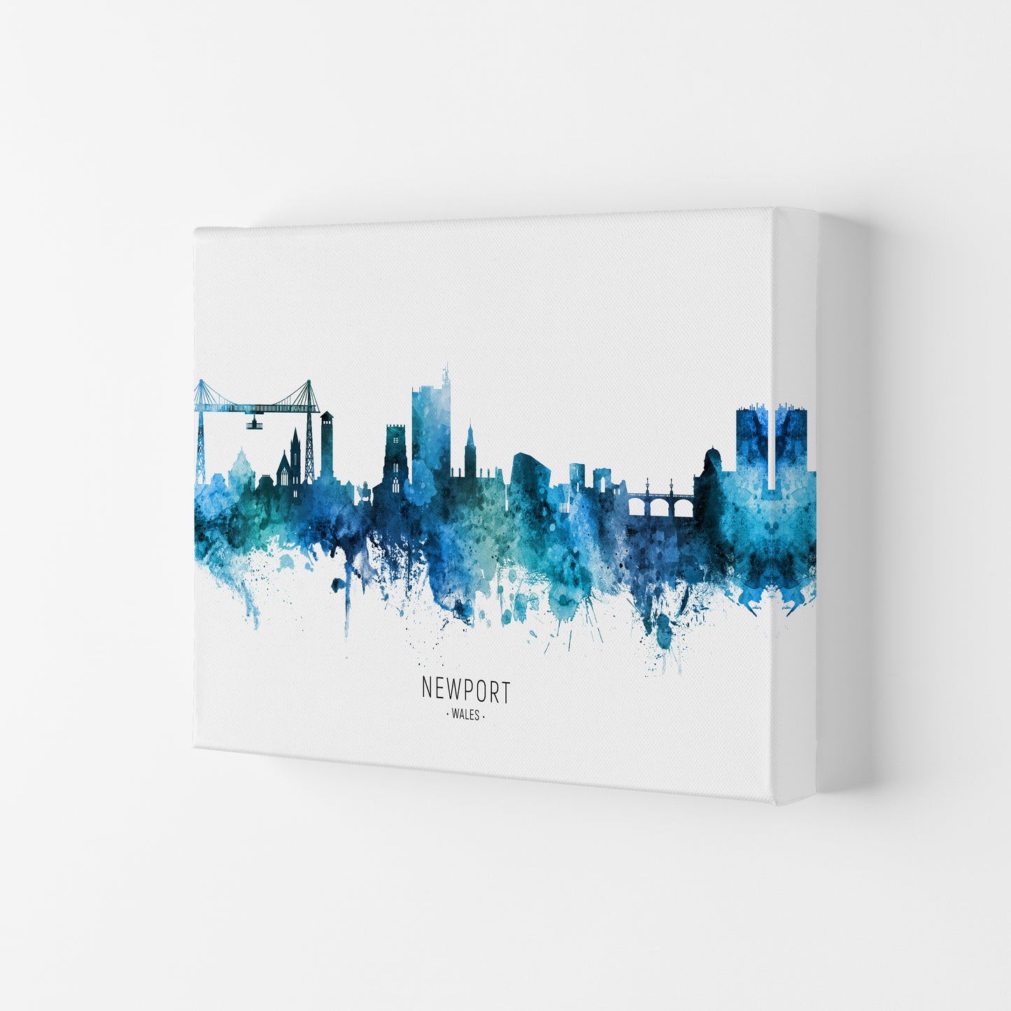 Newport Wales Skyline Blue City Name  by Michael Tompsett Canvas