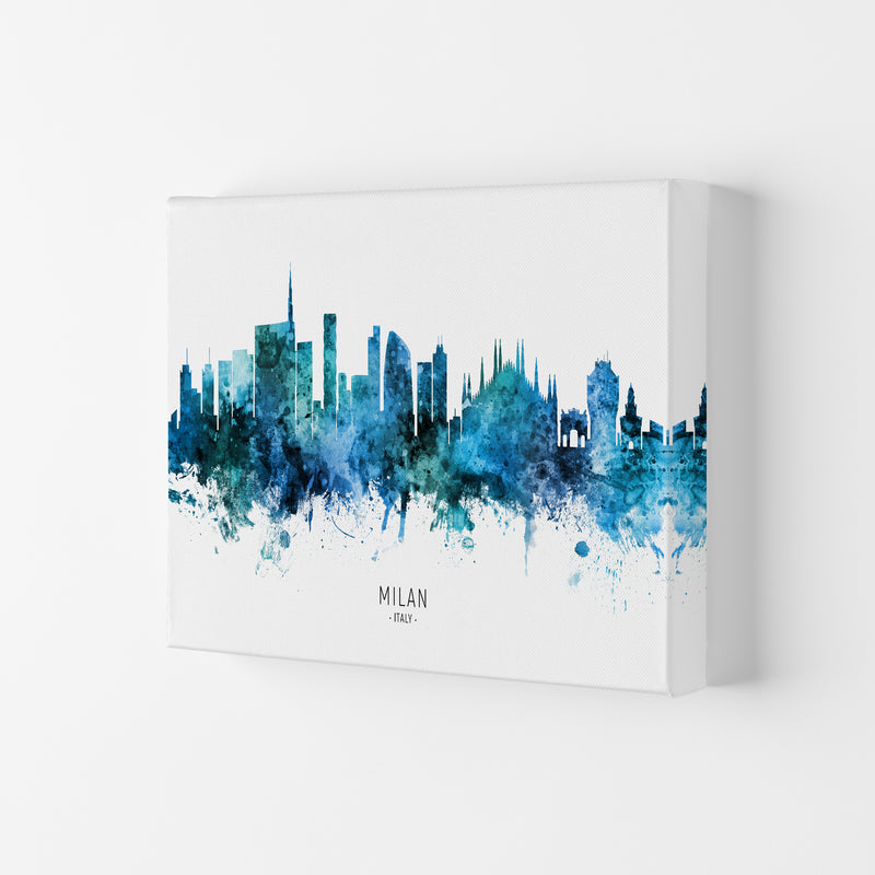 Milan Italy Skyline Blue City Name Print by Michael Tompsett Canvas