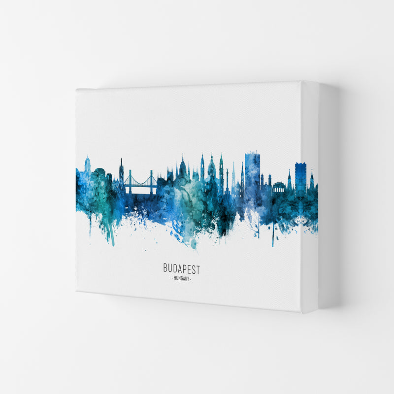 Budapest Hungary Skyline Blue City Name  by Michael Tompsett Canvas