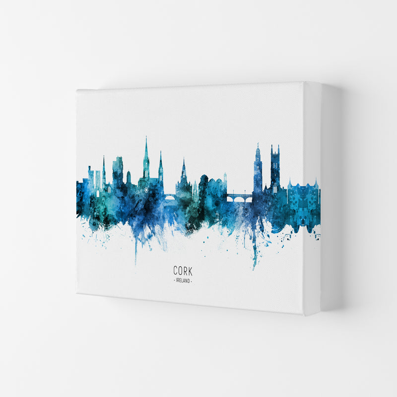 Cork Ireland Skyline Blue City Name Print by Michael Tompsett Canvas