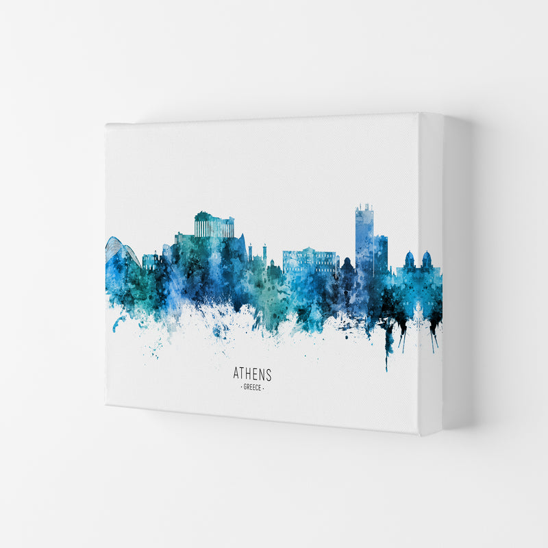 Athens Greece Skyline Blue City Name  by Michael Tompsett Canvas