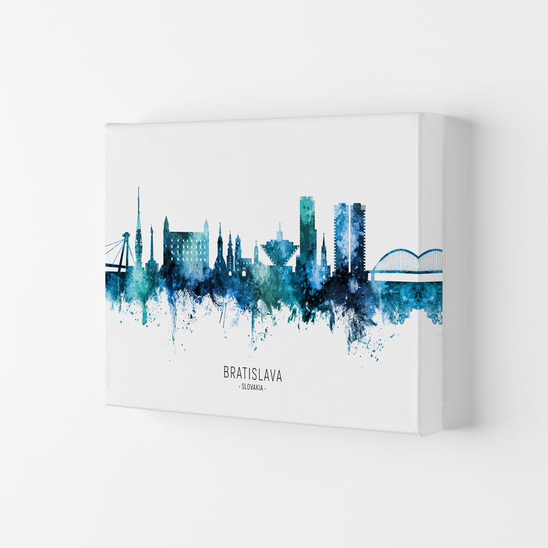 Bratislava Slovakia Skyline Blue City Name  by Michael Tompsett Canvas