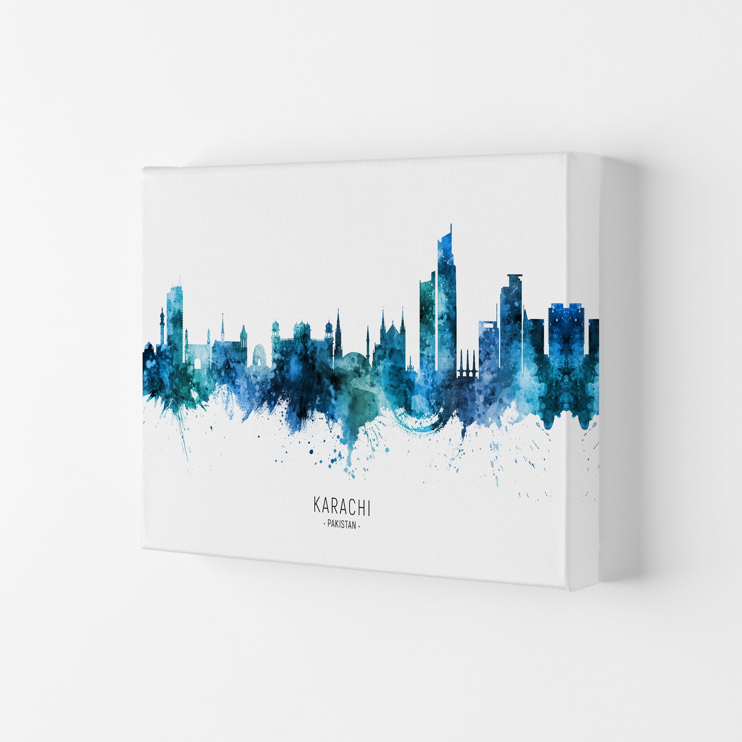 Karachi Pakistan Skyline Blue City Name  by Michael Tompsett Canvas