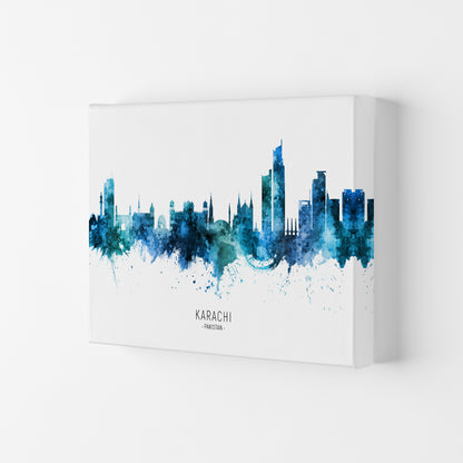 Karachi Pakistan Skyline Blue City Name  by Michael Tompsett Canvas