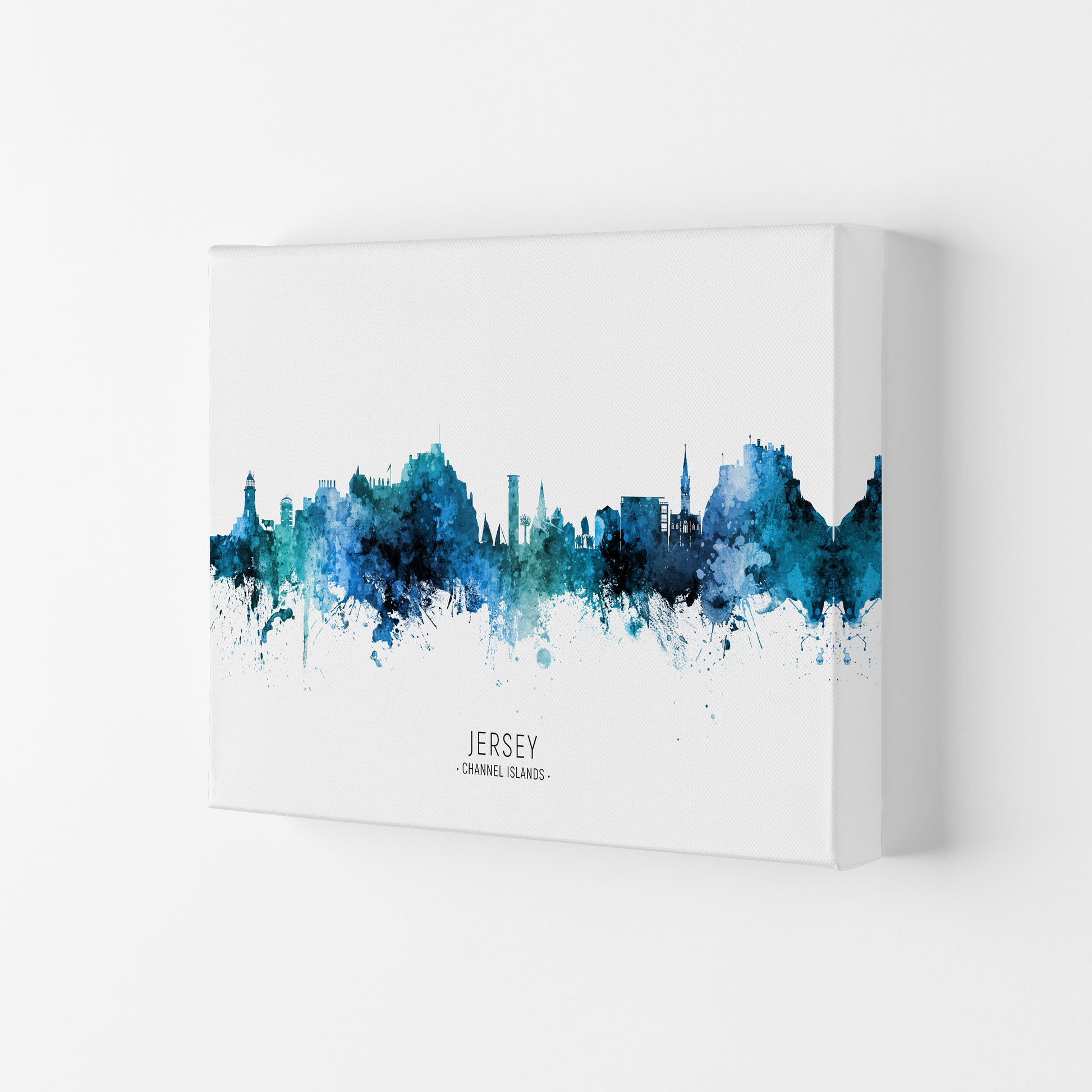 Jersey Channel Islands Skyline Blue City Name  by Michael Tompsett Canvas