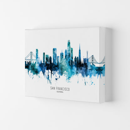 San Francisco California Skyline Blue City Name  by Michael Tompsett Canvas