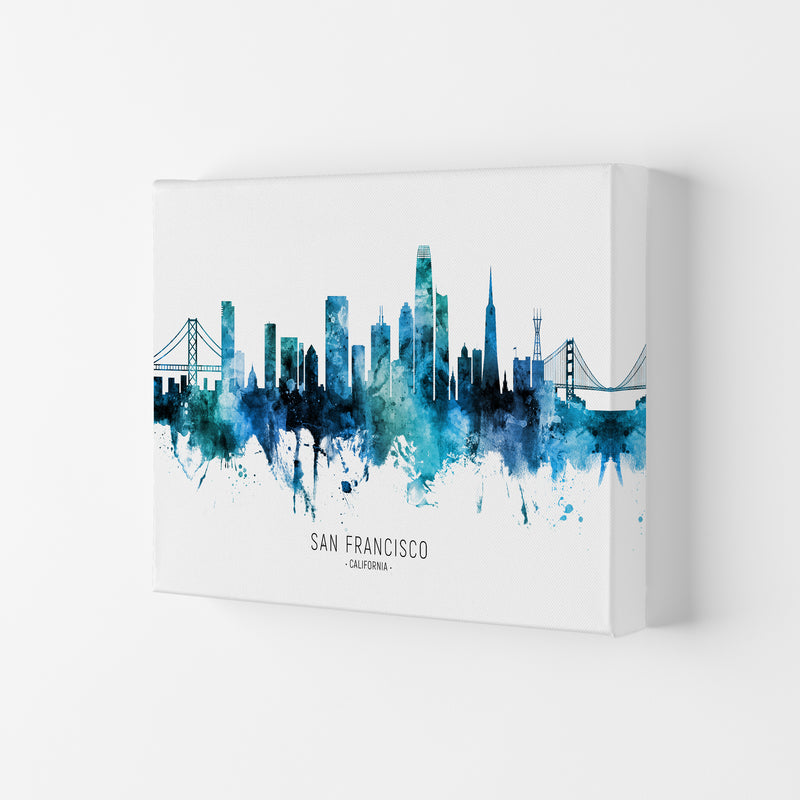 San Francisco California Skyline Blue City Name  by Michael Tompsett Canvas