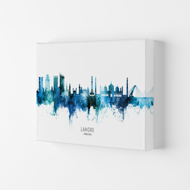 Lahore Pakistan Skyline Blue City Name  by Michael Tompsett Canvas