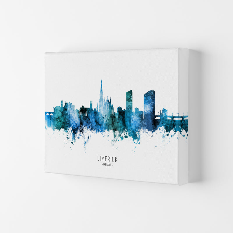 Limerick Ireland Skyline Blue City Name  by Michael Tompsett Canvas