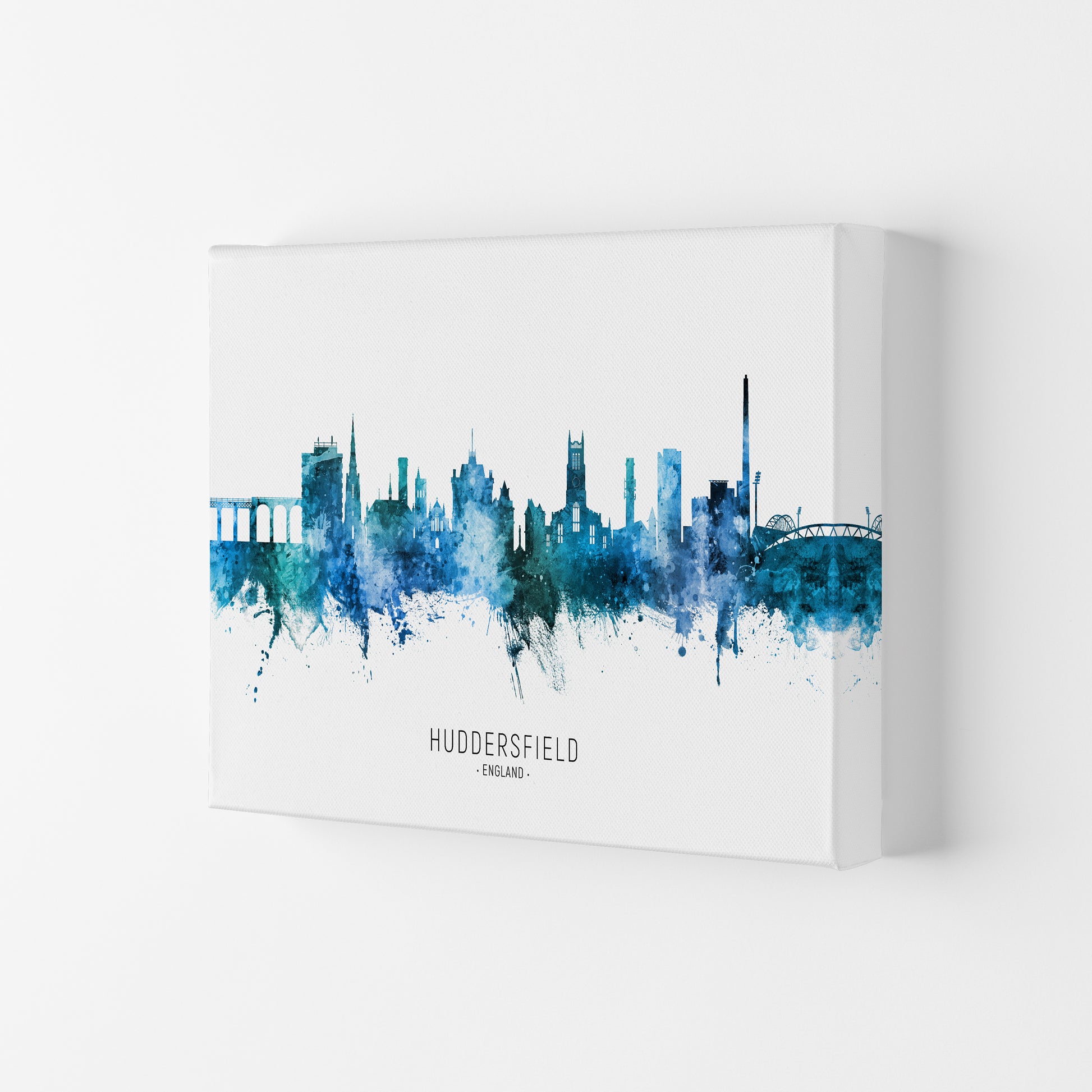 Huddersfield England Skyline Blue City Name  by Michael Tompsett Canvas