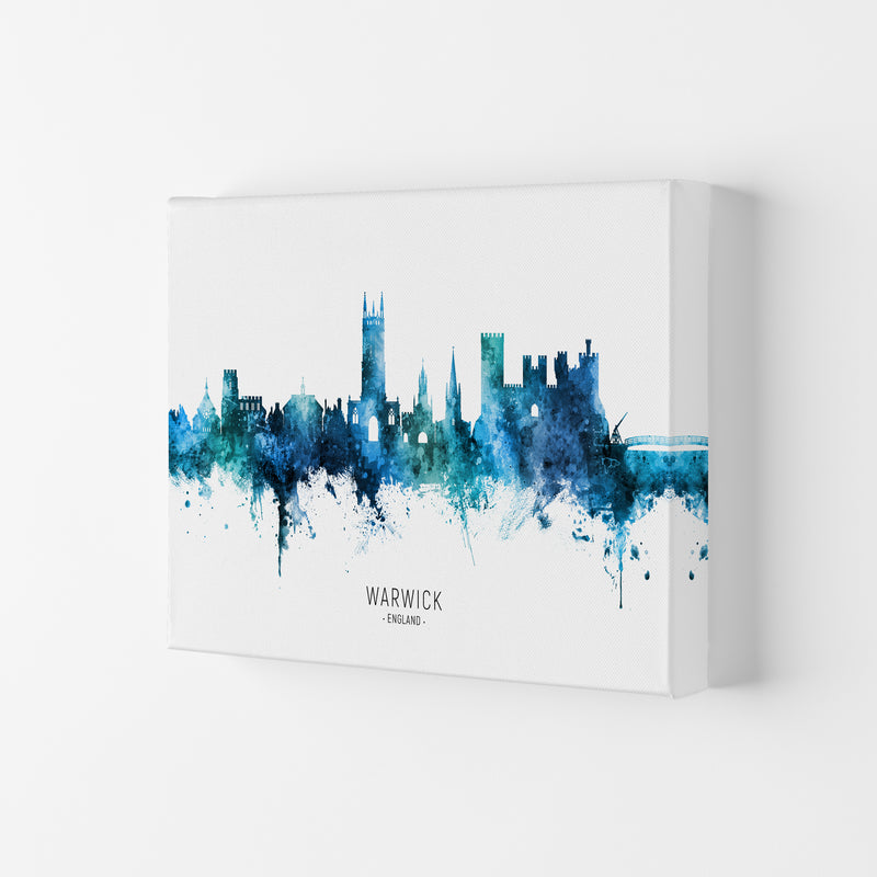 Warwick England Skyline Blue City Name  by Michael Tompsett Canvas