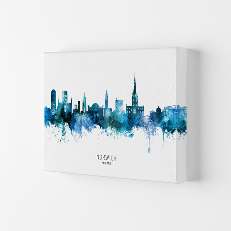 Norwich England Skyline Blue City Name  by Michael Tompsett Canvas