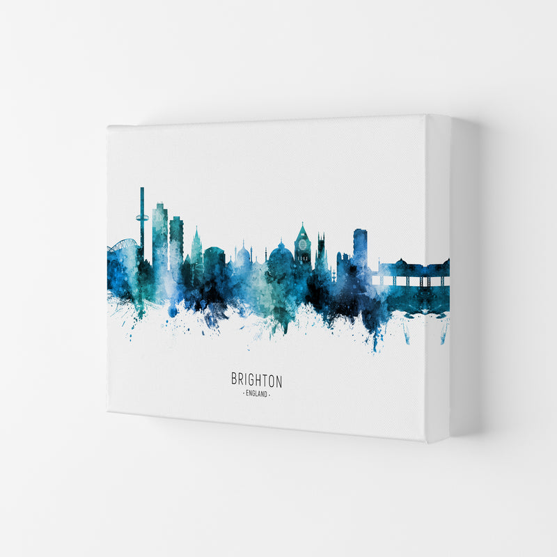 Brighton England Skyline Blue City Name  by Michael Tompsett Canvas