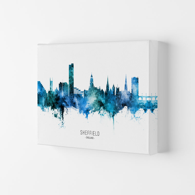 Sheffield England Skyline Blue City Name  by Michael Tompsett Canvas