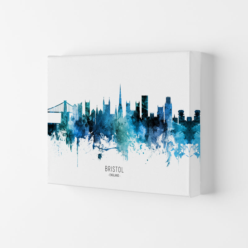 Bristol England Skyline Blue City Name  by Michael Tompsett Canvas
