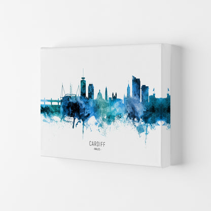 Cardiff Wales Skyline Blue City Name  by Michael Tompsett Canvas