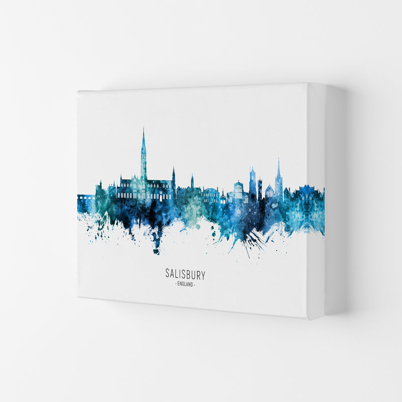 Salisbury England Skyline Blue City Name  by Michael Tompsett Canvas