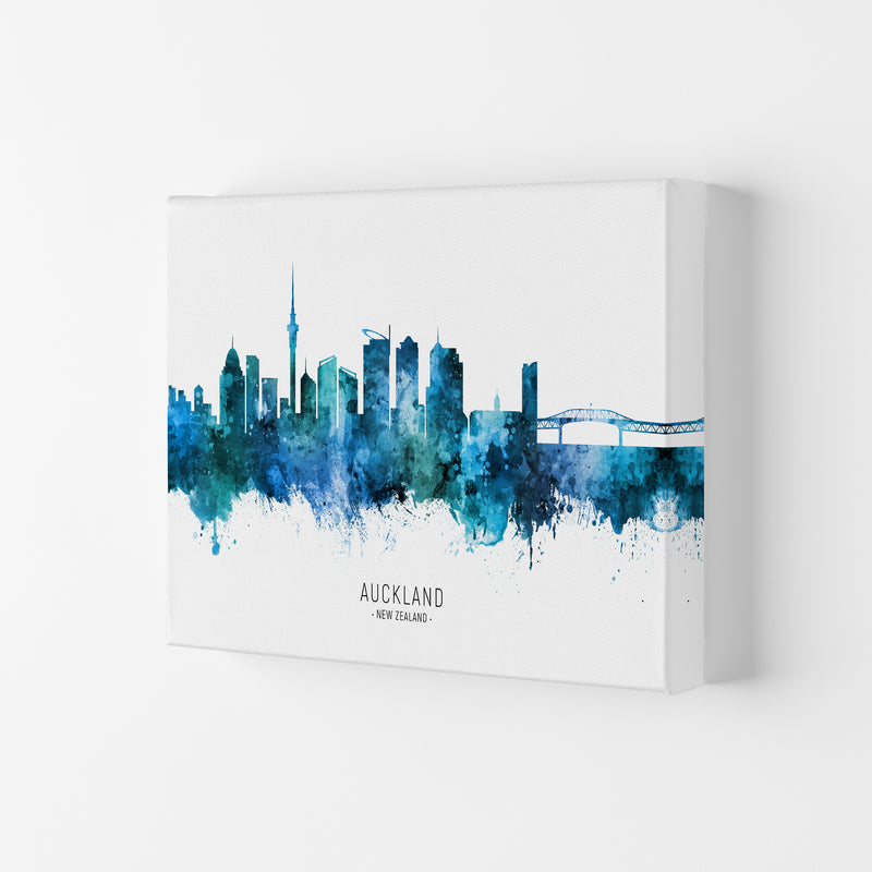 Auckland New Zealand Skyline Blue City Name  by Michael Tompsett Canvas