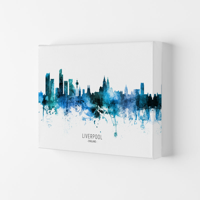 Liverpool England Skyline Blue City Name  by Michael Tompsett Canvas