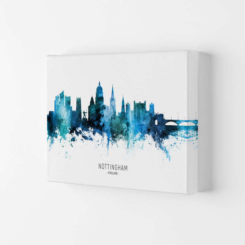 Nottingham England Skyline Blue City Name  by Michael Tompsett Canvas