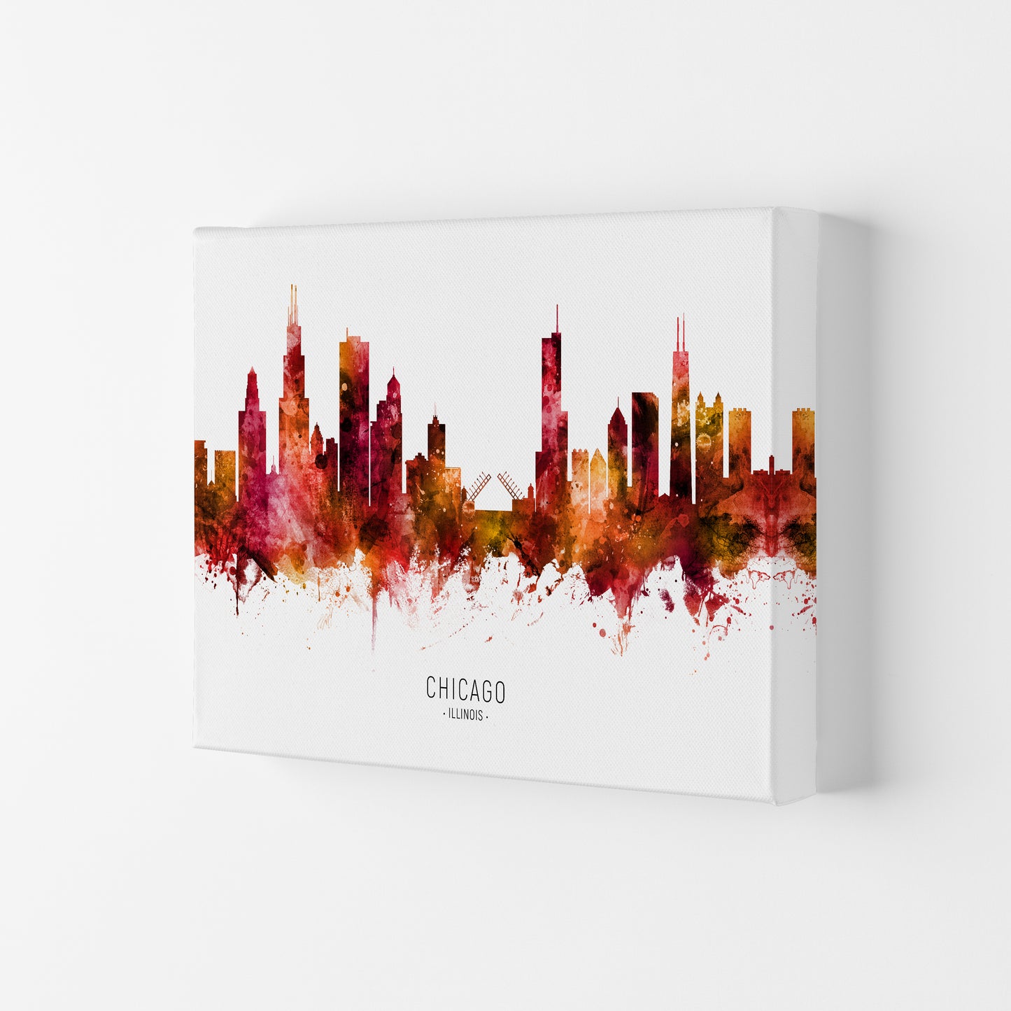 Chicago Illinois Skyline Red City Name  by Michael Tompsett Canvas